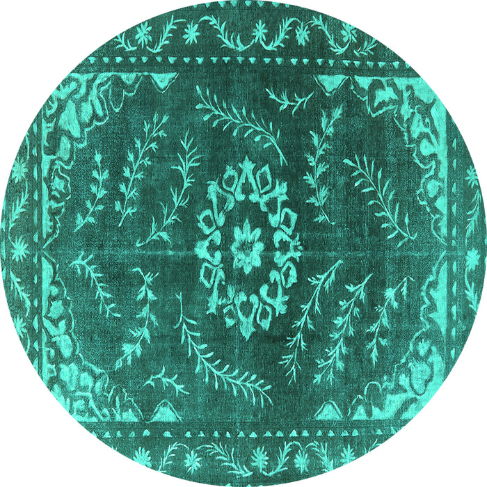 Round Machine Washable Oriental Turquoise Industrial Area Rugs, wshurb2985turq