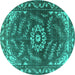 Round Machine Washable Oriental Turquoise Industrial Area Rugs, wshurb2985turq