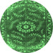 Round Oriental Emerald Green Industrial Rug, urb2985emgrn