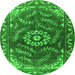 Round Machine Washable Oriental Green Industrial Area Rugs, wshurb2985grn