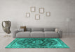 Machine Washable Oriental Turquoise Industrial Area Rugs in a Living Room,, wshurb2985turq