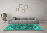 Machine Washable Oriental Turquoise Industrial Rug, wshurb2985turq