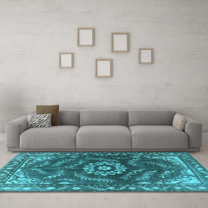 Machine Washable Oriental Light Blue Industrial Rug in a Living Room, wshurb2985lblu