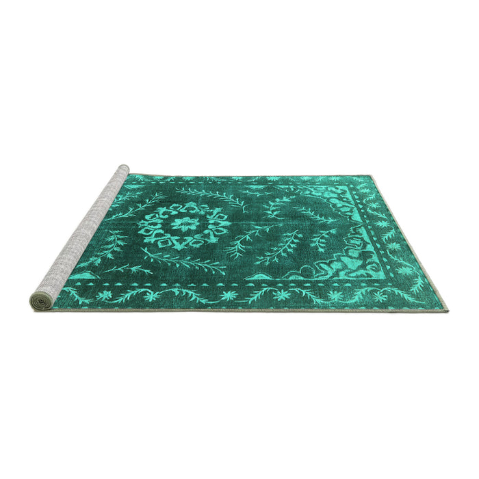 Sideview of Machine Washable Oriental Turquoise Industrial Area Rugs, wshurb2985turq