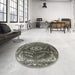 Round Mid-Century Modern Charcoal Gray Oriental Rug in a Office, urb2985