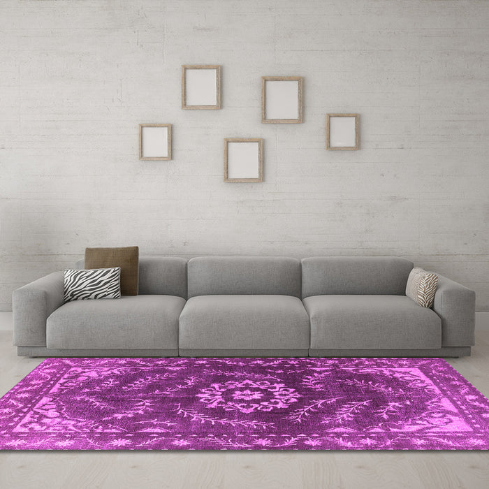 Machine Washable Oriental Pink Industrial Rug in a Living Room, wshurb2985pnk