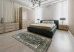 Mid-Century Modern Charcoal Gray Oriental Rug in a Bedroom, urb2985