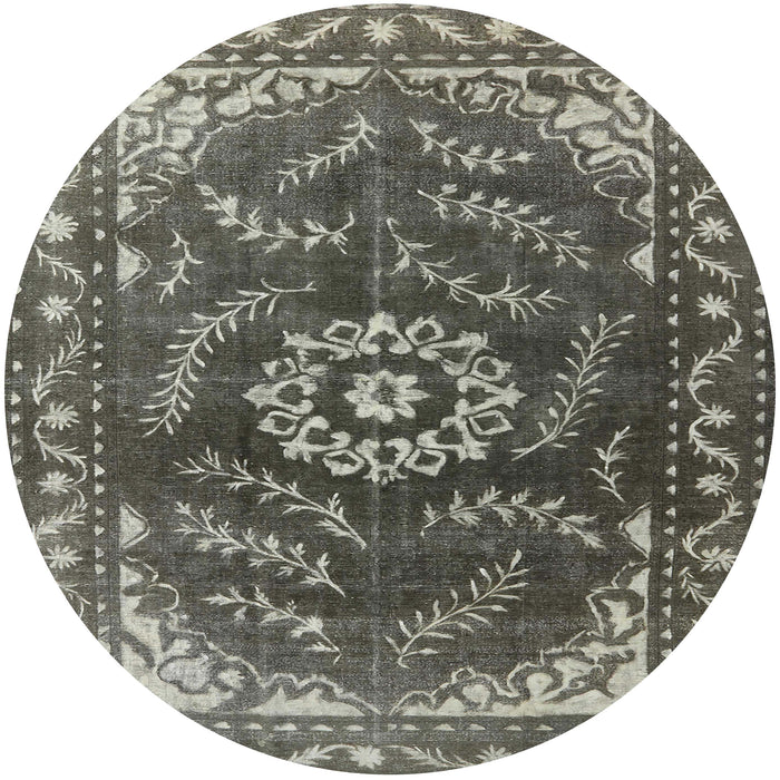 Round Machine Washable Industrial Modern Western Charcoal Gray Rug, wshurb2985