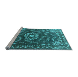 Sideview of Machine Washable Oriental Light Blue Industrial Rug, wshurb2985lblu