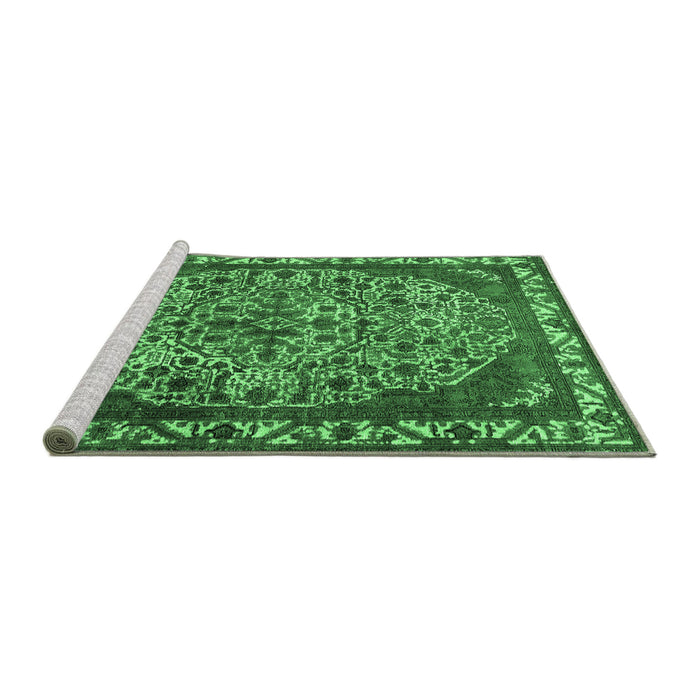 Sideview of Machine Washable Oriental Emerald Green Industrial Area Rugs, wshurb2986emgrn