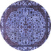 Round Machine Washable Oriental Blue Industrial Rug, wshurb2986blu