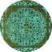 Round Machine Washable Oriental Turquoise Industrial Area Rugs, wshurb2986turq