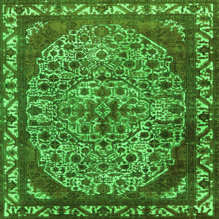 Square Machine Washable Oriental Green Industrial Area Rugs, wshurb2986grn