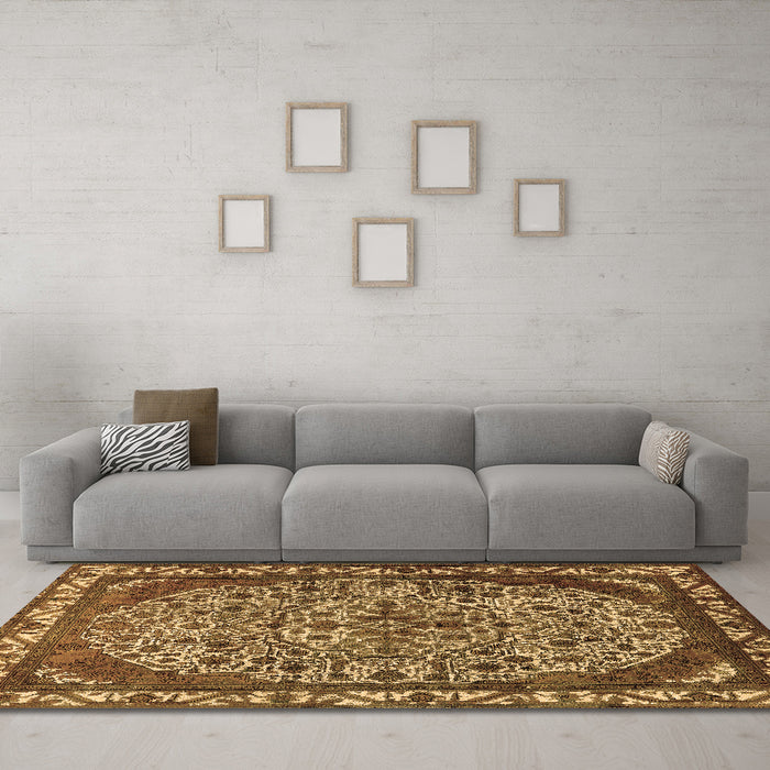 Machine Washable Oriental Brown Industrial Rug in a Living Room,, wshurb2986brn