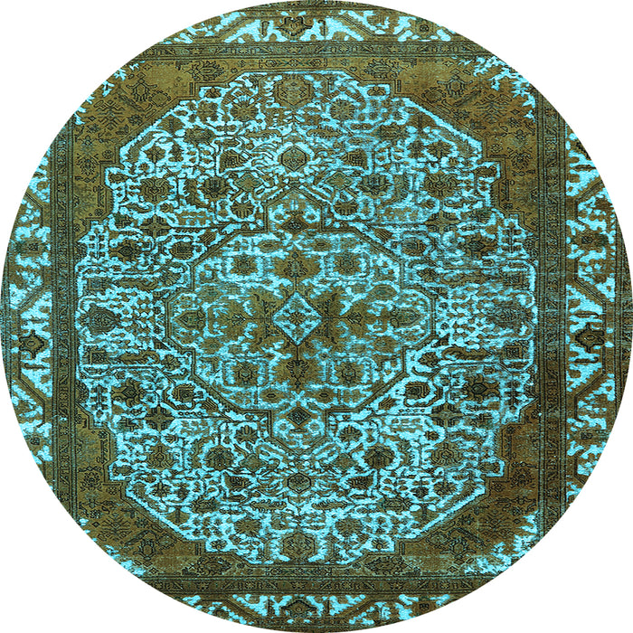 Round Machine Washable Oriental Light Blue Industrial Rug, wshurb2986lblu