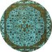 Round Machine Washable Oriental Light Blue Industrial Rug, wshurb2986lblu