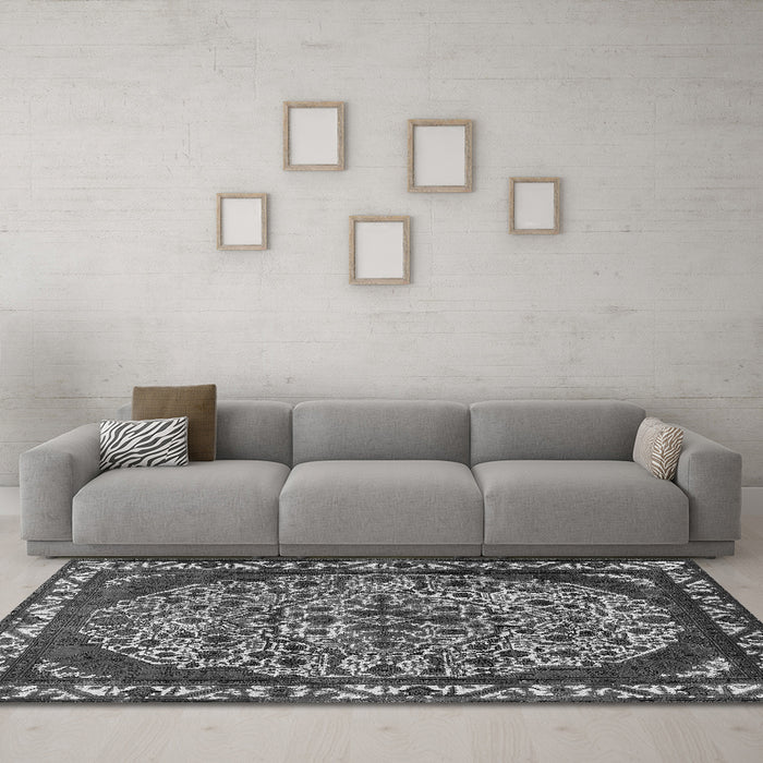 Machine Washable Oriental Gray Industrial Rug in a Living Room,, wshurb2986gry