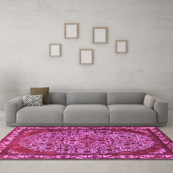 Machine Washable Oriental Pink Industrial Rug in a Living Room, wshurb2986pnk