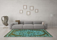 Machine Washable Oriental Light Blue Industrial Rug, wshurb2986lblu