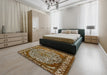 Mid-Century Modern Brown Oriental Rug in a Bedroom, urb2986