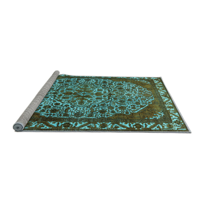 Sideview of Machine Washable Oriental Light Blue Industrial Rug, wshurb2986lblu