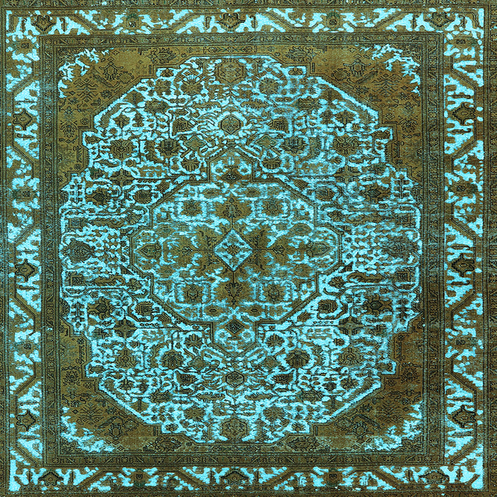 Square Machine Washable Oriental Light Blue Industrial Rug, wshurb2986lblu