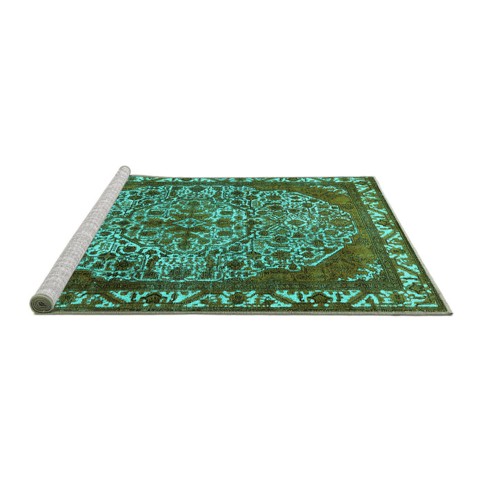 Sideview of Machine Washable Oriental Turquoise Industrial Area Rugs, wshurb2986turq