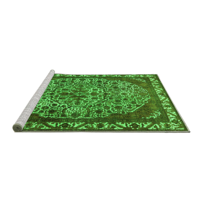 Sideview of Machine Washable Oriental Green Industrial Area Rugs, wshurb2986grn