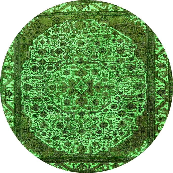 Round Machine Washable Oriental Green Industrial Area Rugs, wshurb2986grn