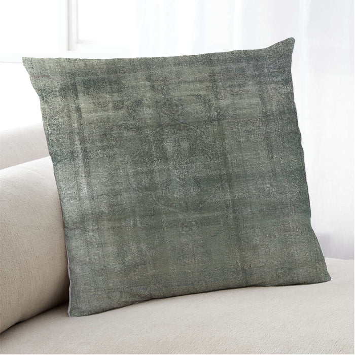 Lifestyle Image of Mid-Century Modern Urban Square Dark Olive Green Throw Pillow, 18 inch by 18 inch, pwurb2987