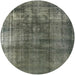 Round Mid-Century Modern Dark Olive Green Oriental Rug, urb2987