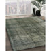 Mid-Century Modern Dark Olive Green Oriental Rug in Family Room, urb2987