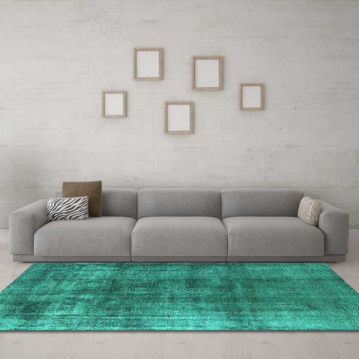 Machine Washable Oriental Turquoise Industrial Area Rugs in a Living Room,, wshurb2987turq