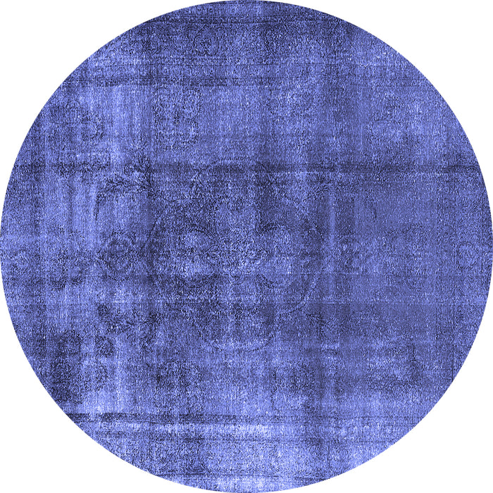 Round Machine Washable Oriental Blue Industrial Rug, wshurb2987blu