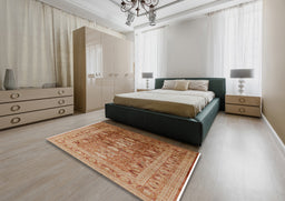 Mid-Century Modern Mahogany Brown Oriental Rug in a Bedroom, urb2988