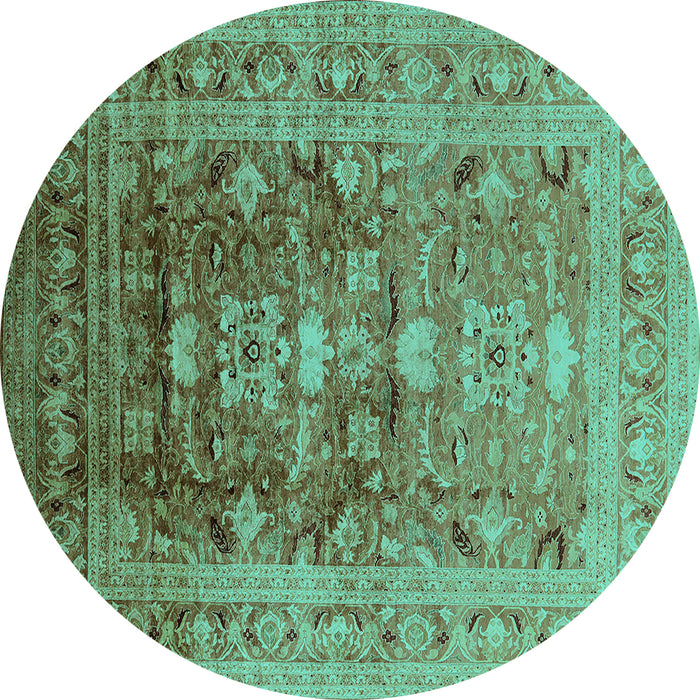 Round Oriental Turquoise Traditional Rug, urb2988turq