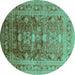 Round Oriental Turquoise Traditional Rug, urb2988turq