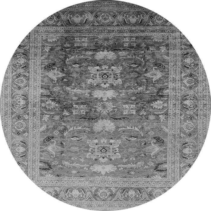 Round Machine Washable Oriental Gray Traditional Rug, wshurb2988gry