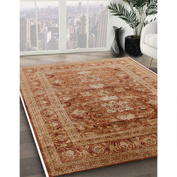 Mid-Century Modern Mahogany Brown Oriental Rug in Family Room, urb2988