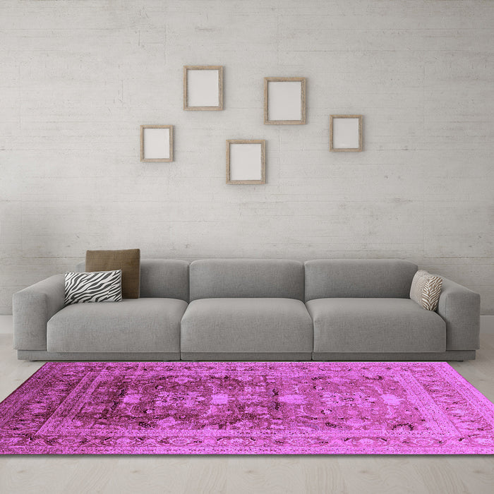 Machine Washable Oriental Purple Traditional Area Rugs in a Living Room, wshurb2988pur