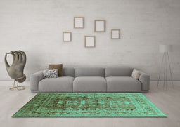 Machine Washable Oriental Turquoise Traditional Area Rugs in a Living Room,, wshurb2988turq