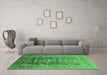 Machine Washable Oriental Emerald Green Traditional Area Rugs in a Living Room,, wshurb2988emgrn