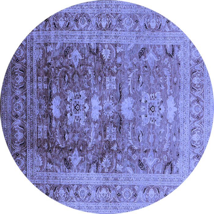Round Machine Washable Oriental Blue Traditional Rug, wshurb2988blu