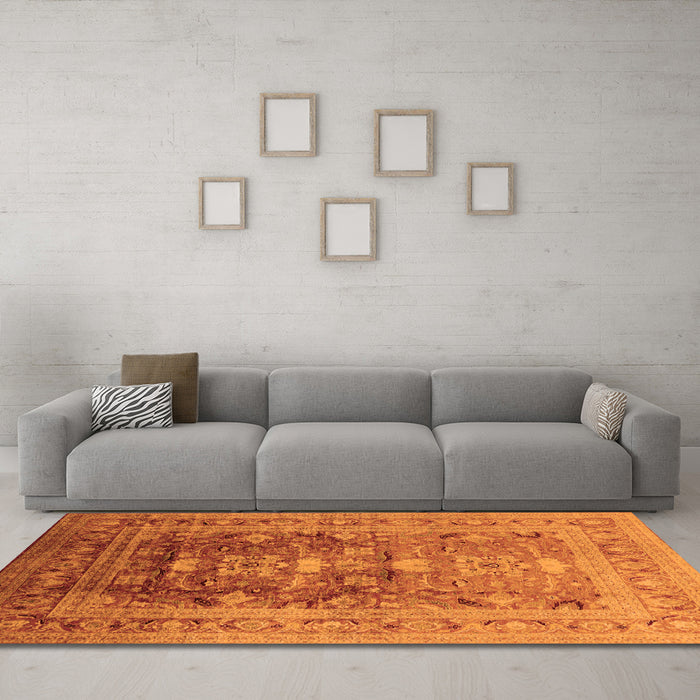 Machine Washable Oriental Orange Traditional Area Rugs in a Living Room, wshurb2988org