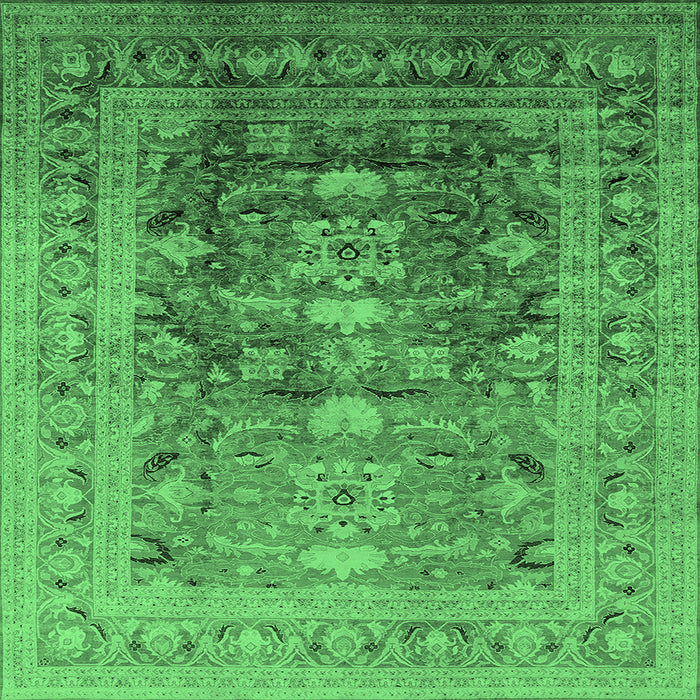 Square Machine Washable Oriental Emerald Green Traditional Area Rugs, wshurb2988emgrn