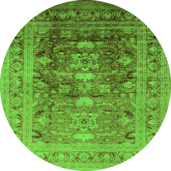 Round Oriental Green Traditional Rug, urb2988grn