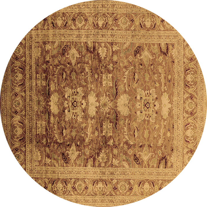 Round Oriental Brown Traditional Rug, urb2988brn