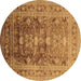 Round Oriental Brown Traditional Rug, urb2988brn