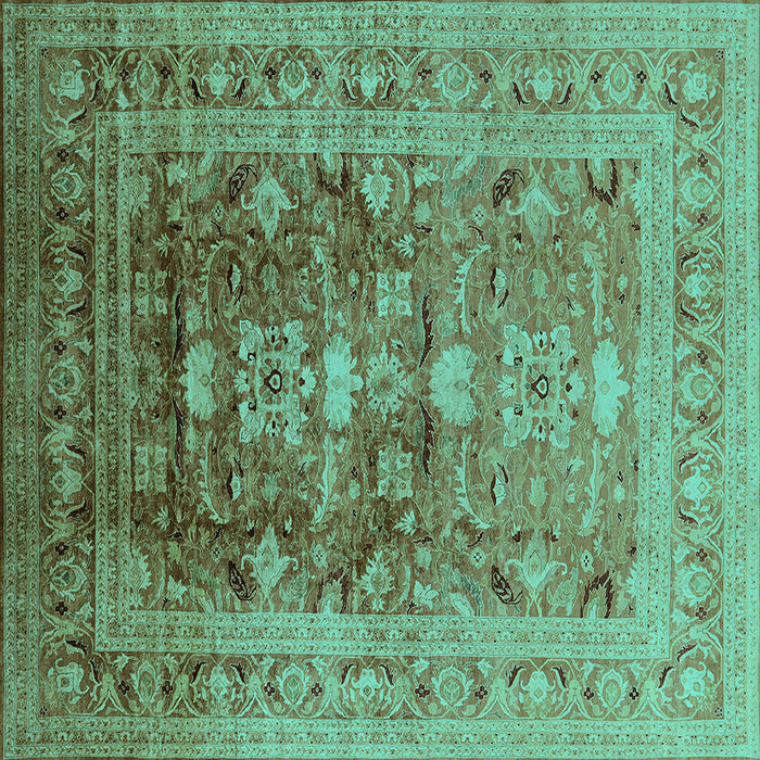 Square Machine Washable Oriental Turquoise Traditional Area Rugs, wshurb2988turq