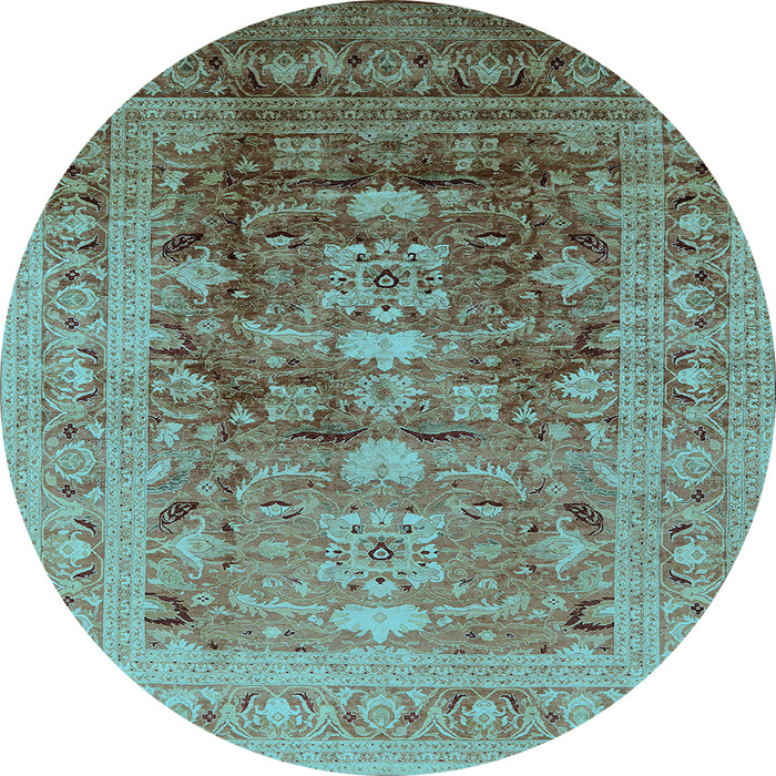 Round Oriental Light Blue Traditional Rug, urb2988lblu